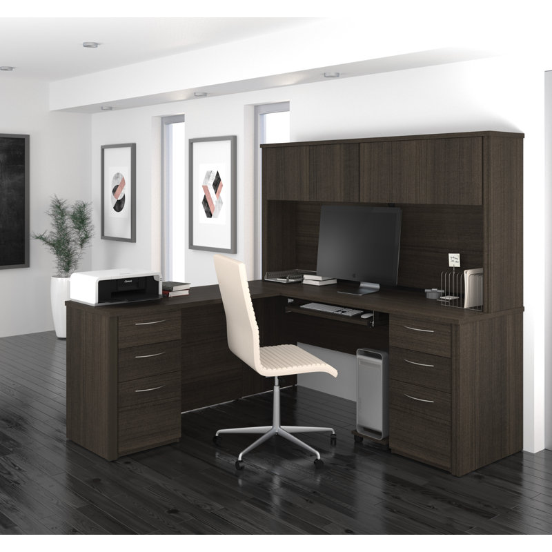 Bureau en L avec rehausse Tammara, Chocolat noir