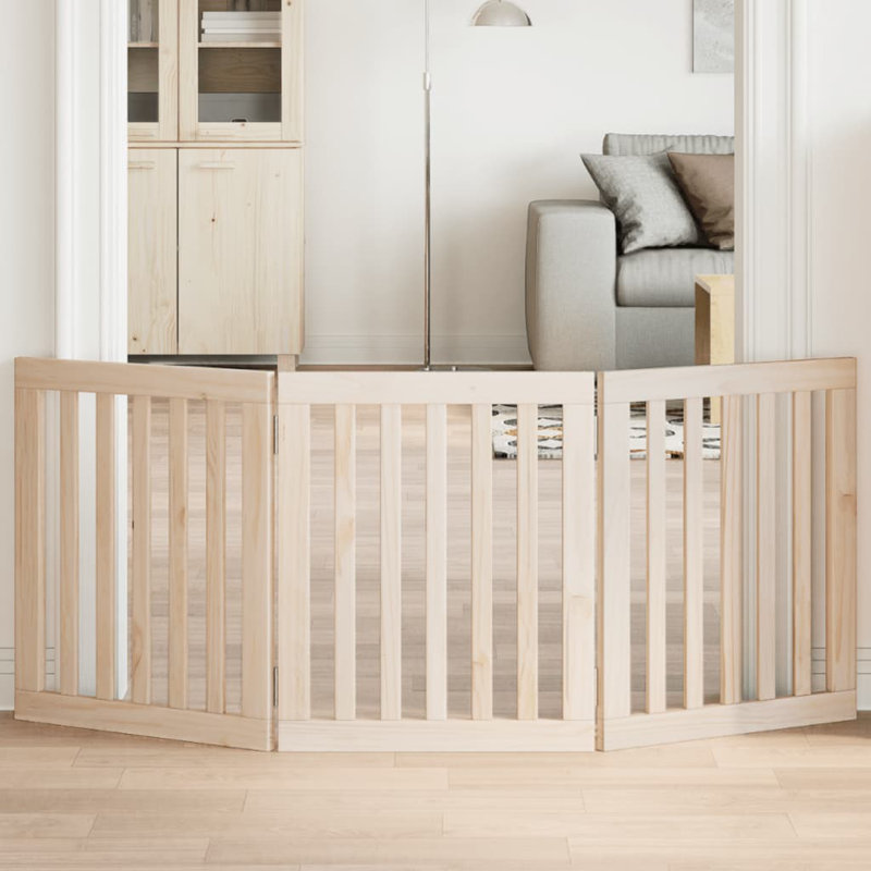Archie & Oscar Dog Gate Foldable 3 Panels White 150 Cm Poplar Wood, Beige, 60cm H x 150cm W x 2cm D