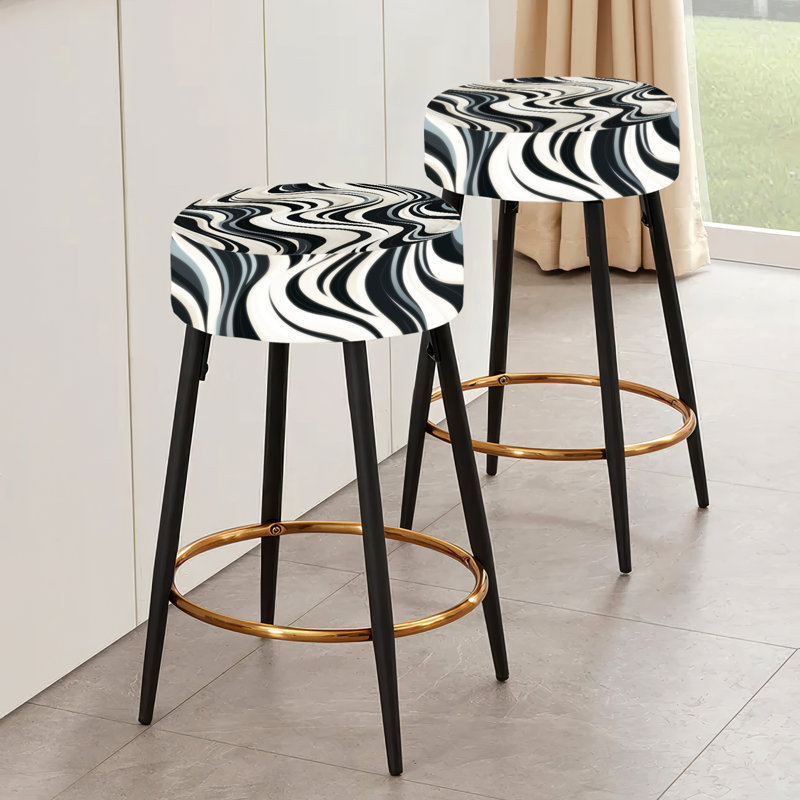 Ensemble de 2 tabourets de bar abstraits monochromes noirs et blancs Elegance I