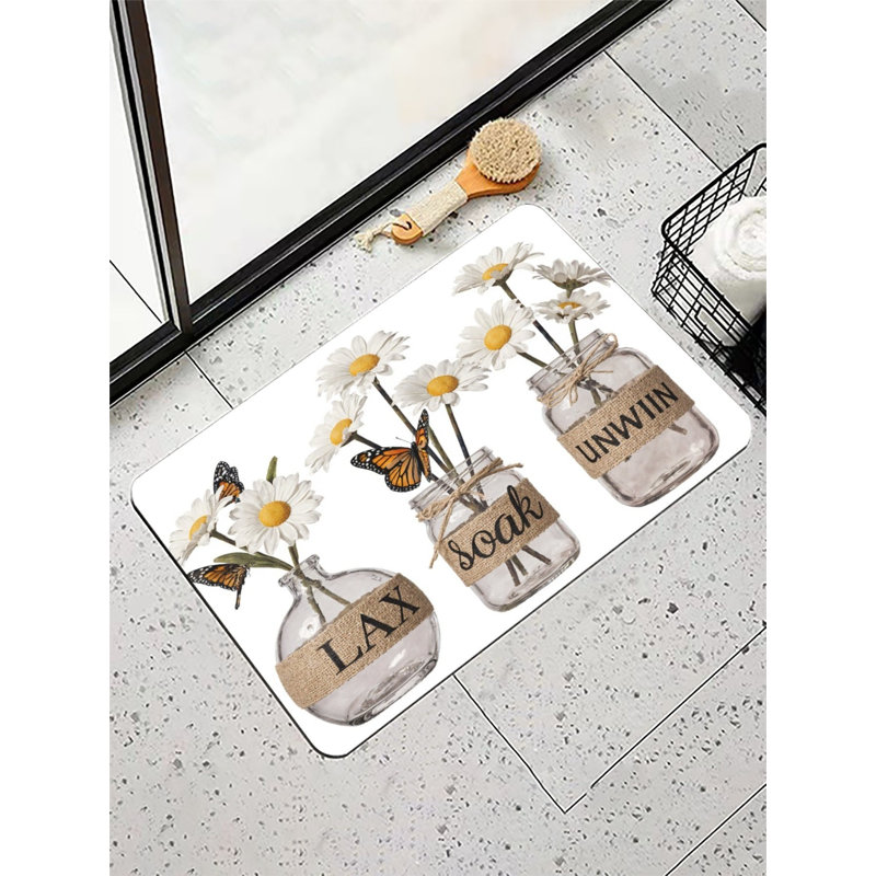 Tapis de bain marguerite et papillon pour salle de bain - 16 x 24