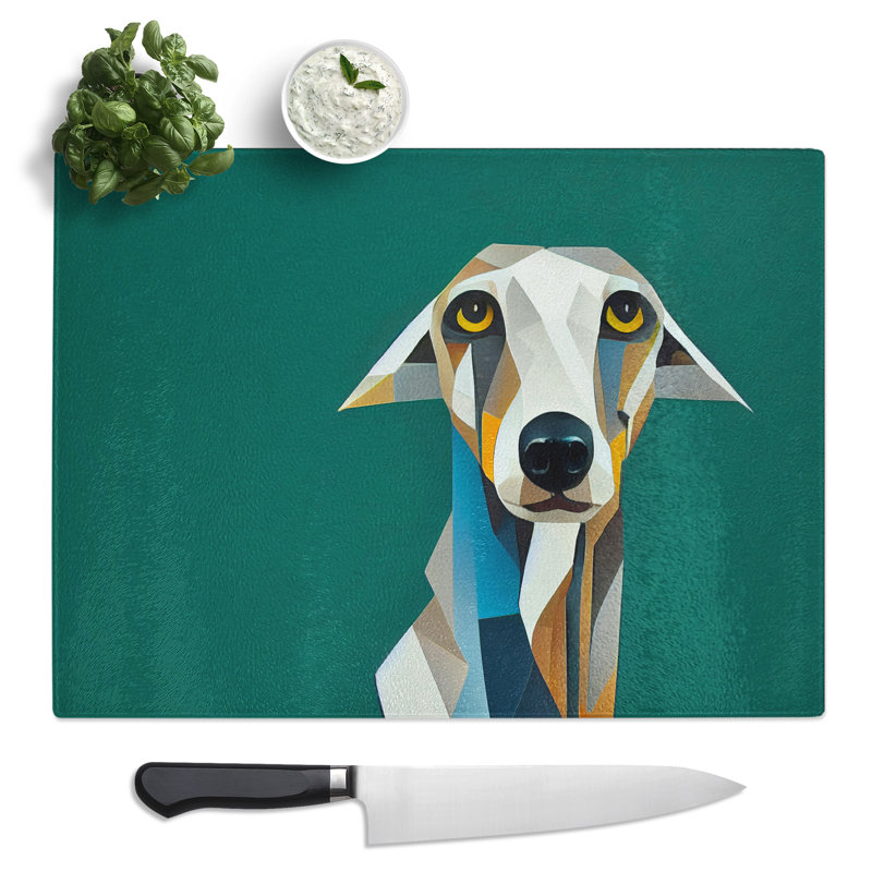 Greyhound Geometric  Glass Chopping Board