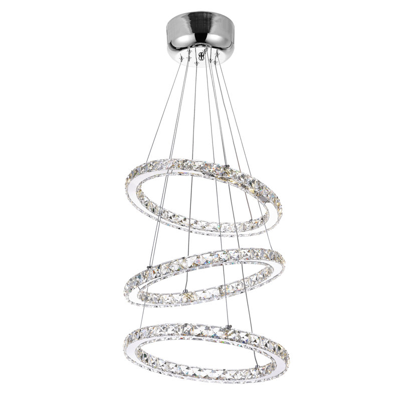 Ring 16-Inch Triple Halo Integrated LED Chandelier Chrome Finish for dining rooms, living rooms, foyers, and large entryways.