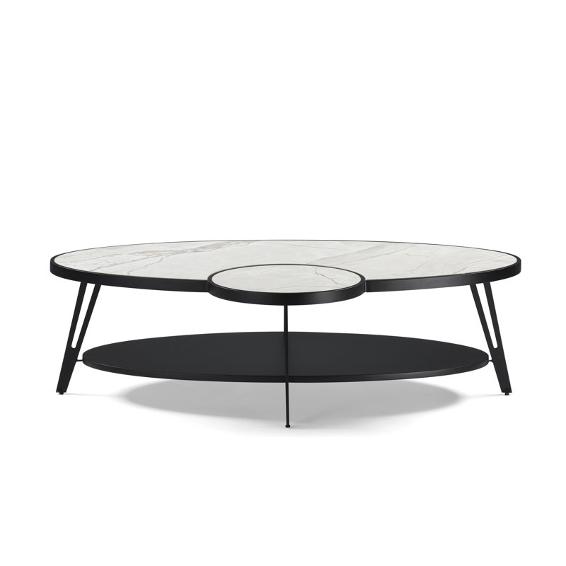 Table basse ovale blanche Ardoin Contemporary Modern de 135 cm avec plateau en pierre frittÃ©e