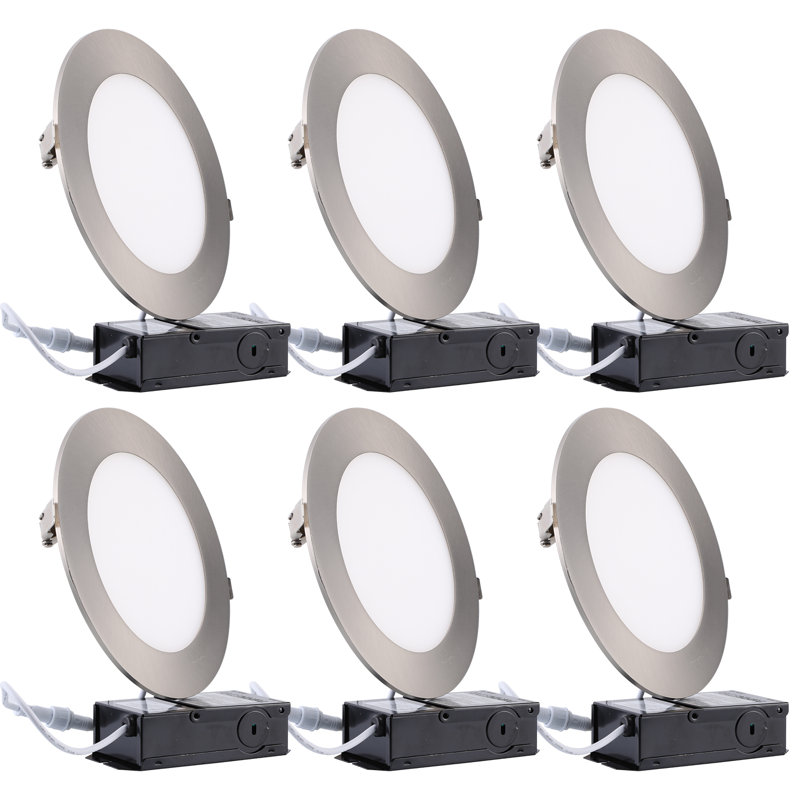 Elite 6" Thin LED Recessed Light with J-Box, Dimmable Canless Ceiling Light, Satin Nickel, Satin Nickel
