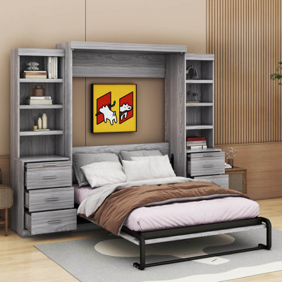 Josabeth Full Size Murphy Bed with Storage Shelves and Drawers