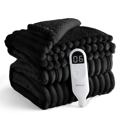 Heated Blanket Electric - Thick Striped Flannel Electric Blanket, Heating with 4 Time Settings, 6 Heat Settings, and 3-Hour Timer Auto Shut Off