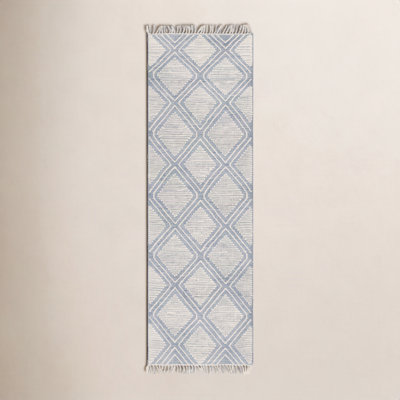 Jibreal Blue Cream Hand-Loomed Geometric Rug