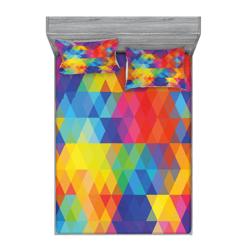Microfiber Geometric Sheet Set, Full/Double Sheet Set with Fitted Sheet