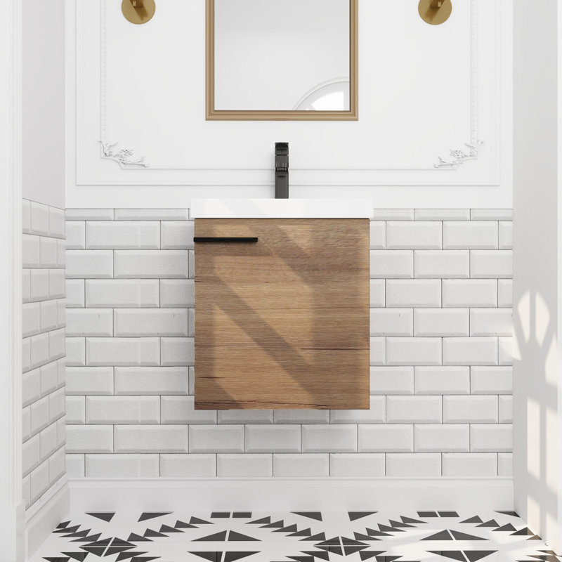 Solyana 18.12'' Single Bathroom Vanity with Ceramic Top, Imitative Oak
