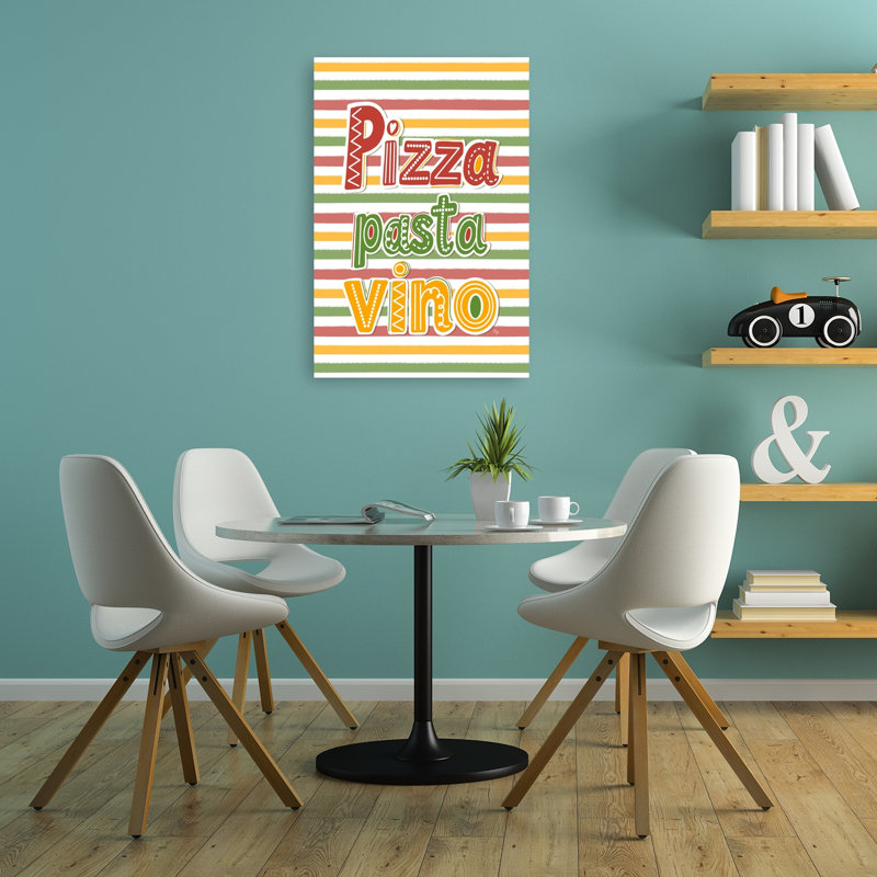 «Pizza Pasta Vino», impression d'art contemporain moderne et coloré, H 36 po x l 24 po