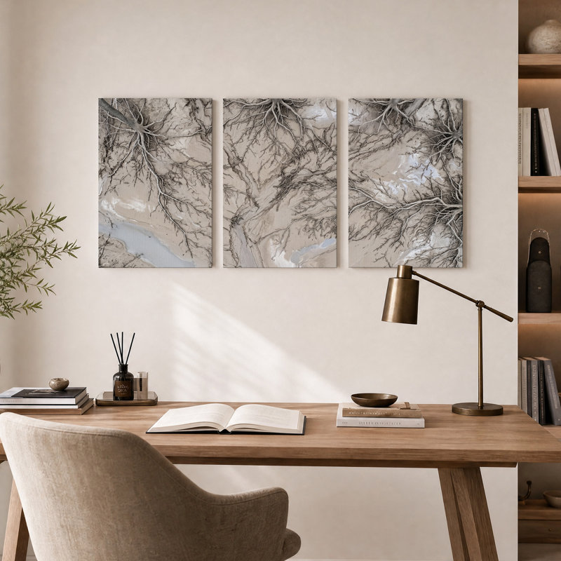 Vue aérienne des racines d'arbres et de la terre sèche - Ensemble de 3 toiles murales, H 36 po x l 24 po x 3 pièces