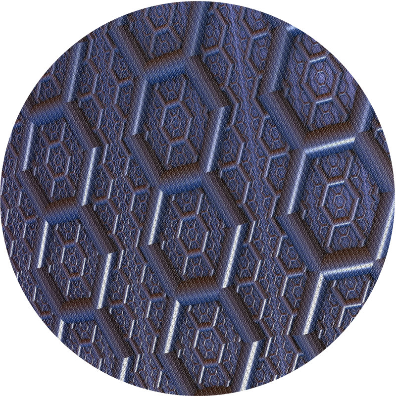Laine et polyester bleu marine abstraits et fabriqués à la machine Tapis décoratif, Rond 3 pi