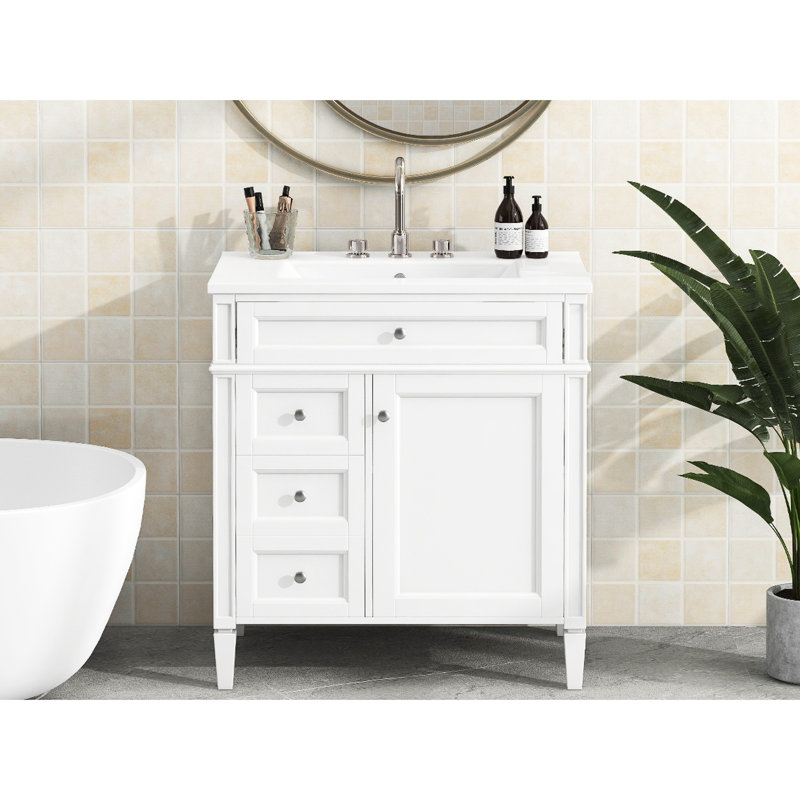 Meuble-lavabo de salle de bain moderne avec lavabo, armoire 30 po 2 tiroirs et espaces organisés, meuble-lavabo d'apparence charmante, compartiment spacieux, design tendance