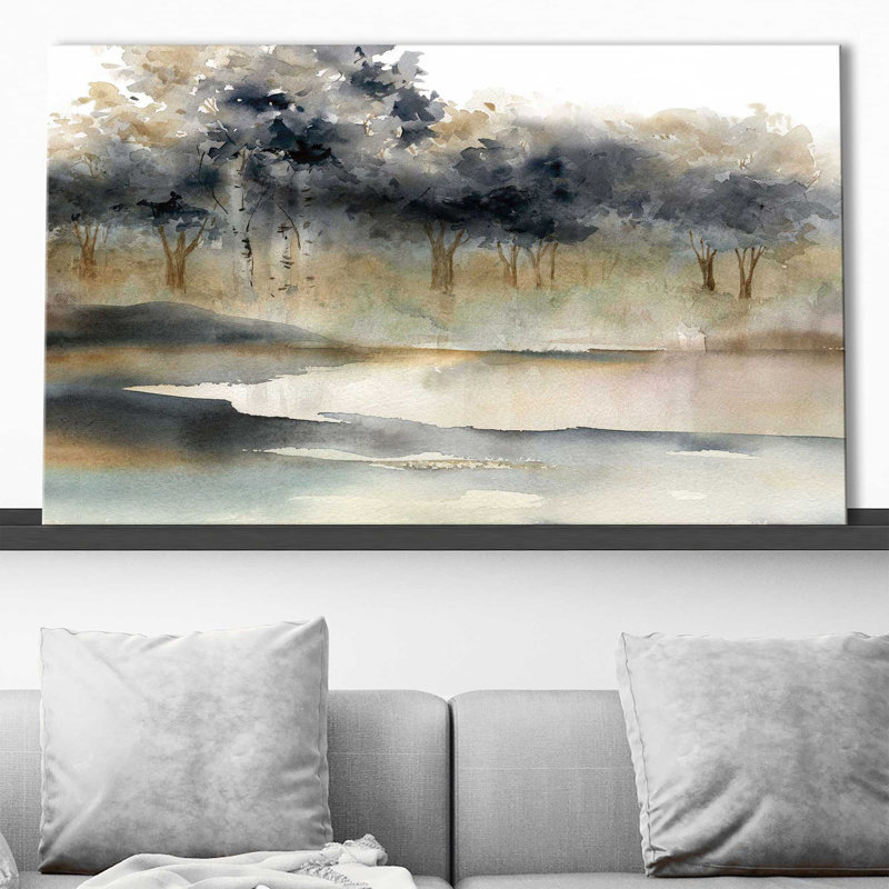 «Silent Waters I» par Carol Robinson - Peinture, L 30 po x H 18 po, Toile tendue