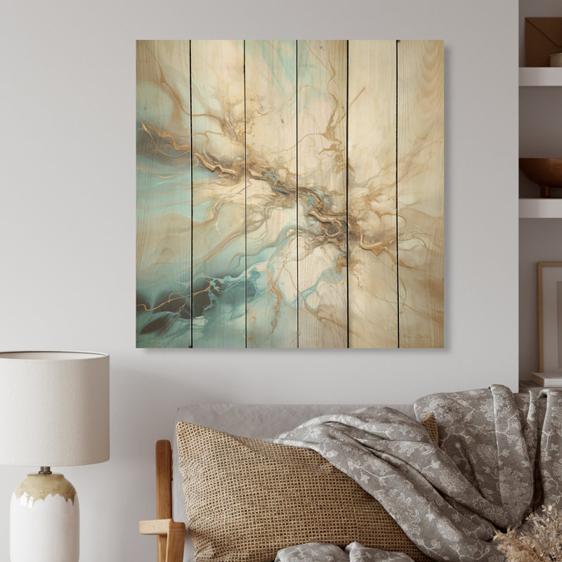 Foudre beige et bleu liquide Art Explosion - Lightning Wood, art mural sur bois de pin naturel, H 30 po x l 30 po