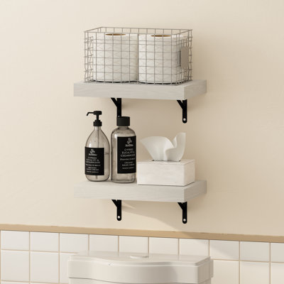 Ensemble de 2 tablettes flottantes 17 po pour salle de bain Arno, texture blanche, 17 étages