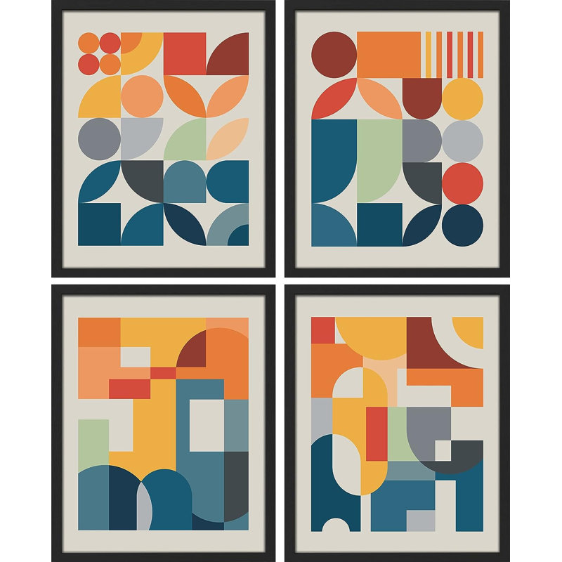 Reproduction de 4 pièces Mid-Century Mid-Century, Cadre noir, H 16 po x l 12 po x P 1 po