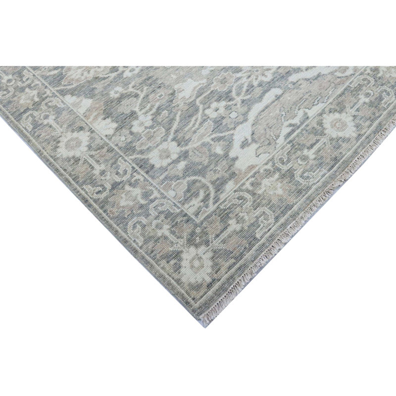 Tapis gris noué à la main de haute qualité, Rectangle de 5 pi x 8 pi