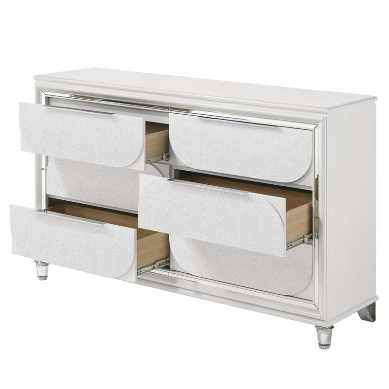 Commode 6 tiroirs Tarian, finition blanc perle