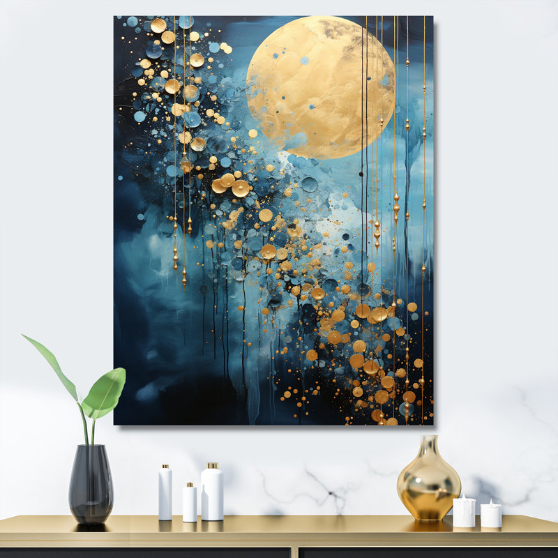 Lune bleu et or cycle céruléen Dreams III, Toile tendue, H 32 po x l 24 po x P 1 po