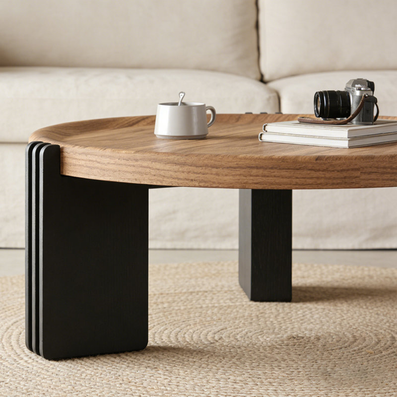 35'' Modern Round Coffee Table, 3 Block Legs Sturdy Center Accent Table