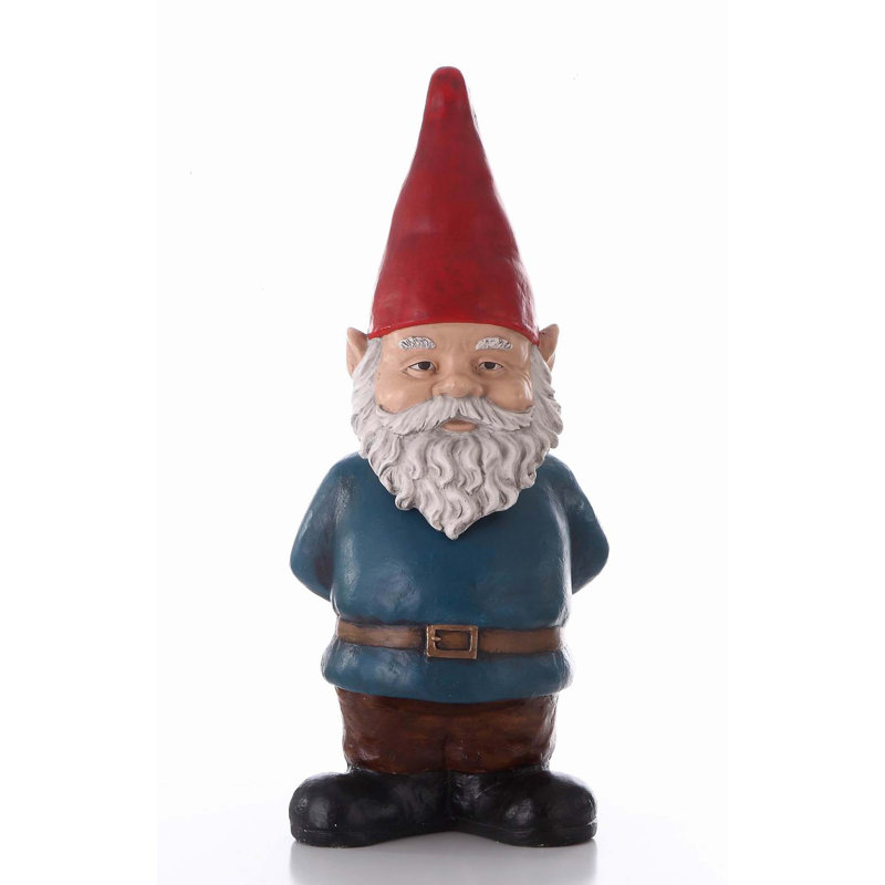 Statue gnome bobblehead avec les mains derrière le dos