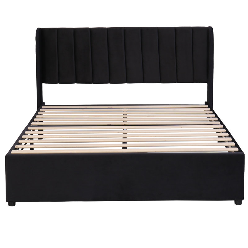 Aymon Upholstered Storage Bed, European Double (140 x 200cm), Black