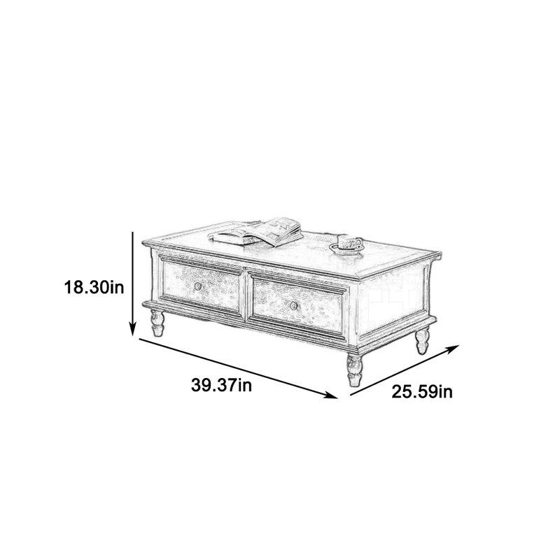 Wide solid wood coffee table, 18.3" H x 39.37" L x 25.59" W