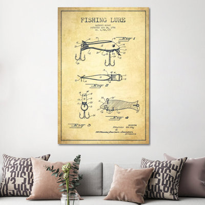 «Fishing Tackle Vintage Abstract Blueprint» par Aged Pixel, impression sur toile tendue