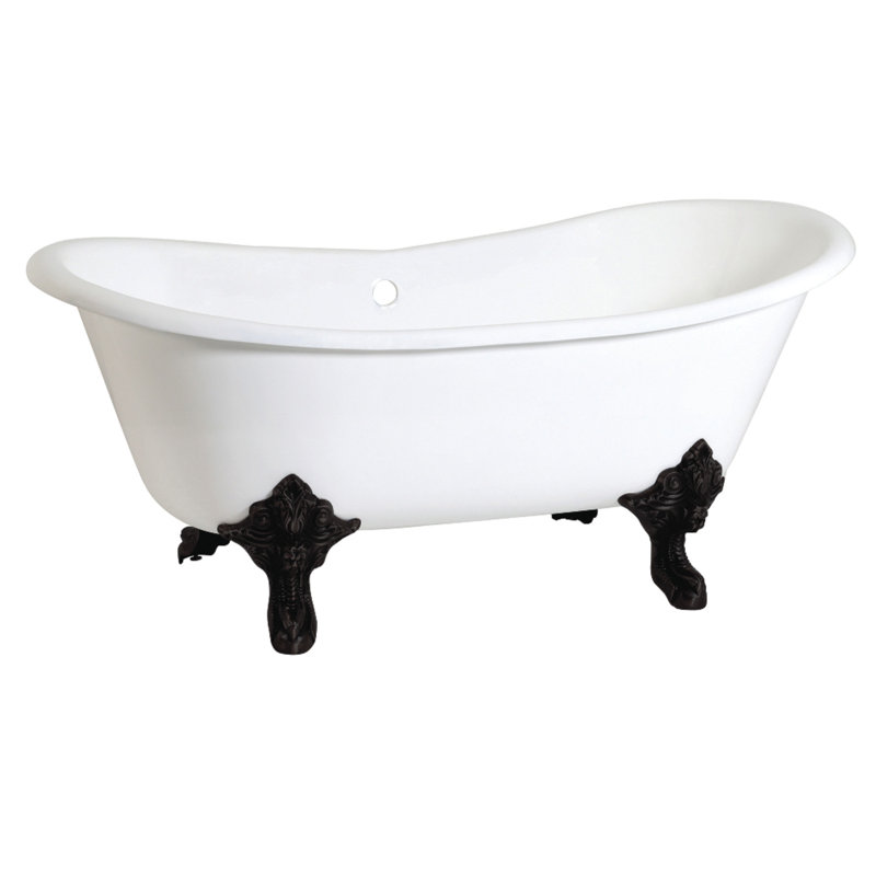 Kingston Brass Aqua Eden 72-Inch Cast Iron Oval Double Slipper Clawfoot Tub (No Faucet Drillings), White/Matte Black