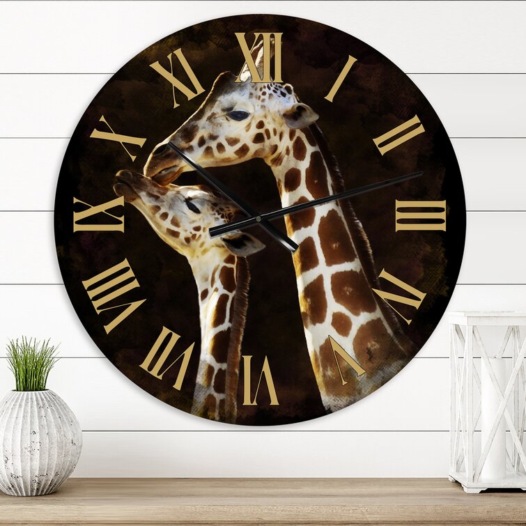 Portrait Of Two Giraffes Kissing I - Farmhouse wall clock