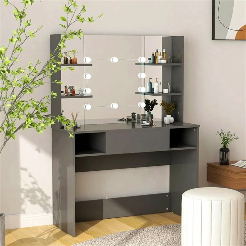 Wafrt Dressing Table with Mirror, Grey