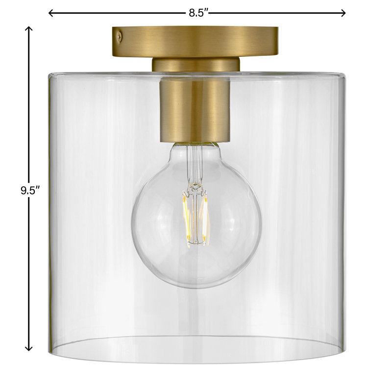 Lydia Glass Semi Flush Mount, Lacquered Brass