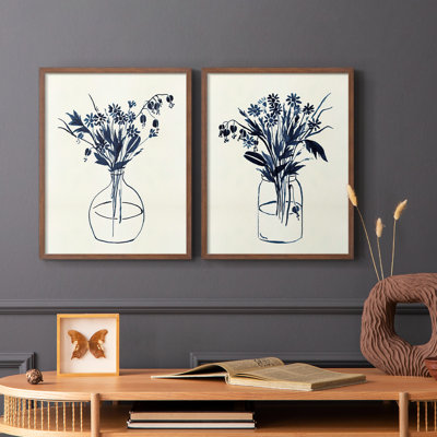 Indigo Floral Vase I-Premium Framed Print -Ready to Hang - No Nails Required - No Nails Required