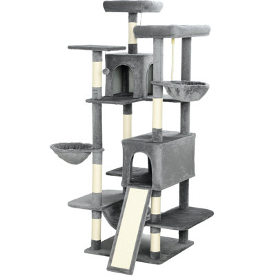 Multi-Level 69" Cat Tower With Dual Condos And Three Hammocks For Feline Fun Relaxation - Stable Base Strap Security Scratching Surfaces Comfort Zones Playground: Ideal Cats Secure Jumping Chasing