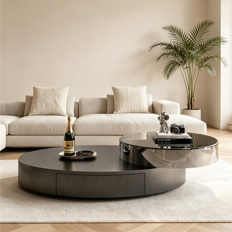 Modern Gray Oval Stainless Steel Coffee Table