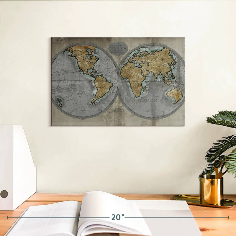 Carte rustique du monde Aliaz, H 8 po x l 12 po