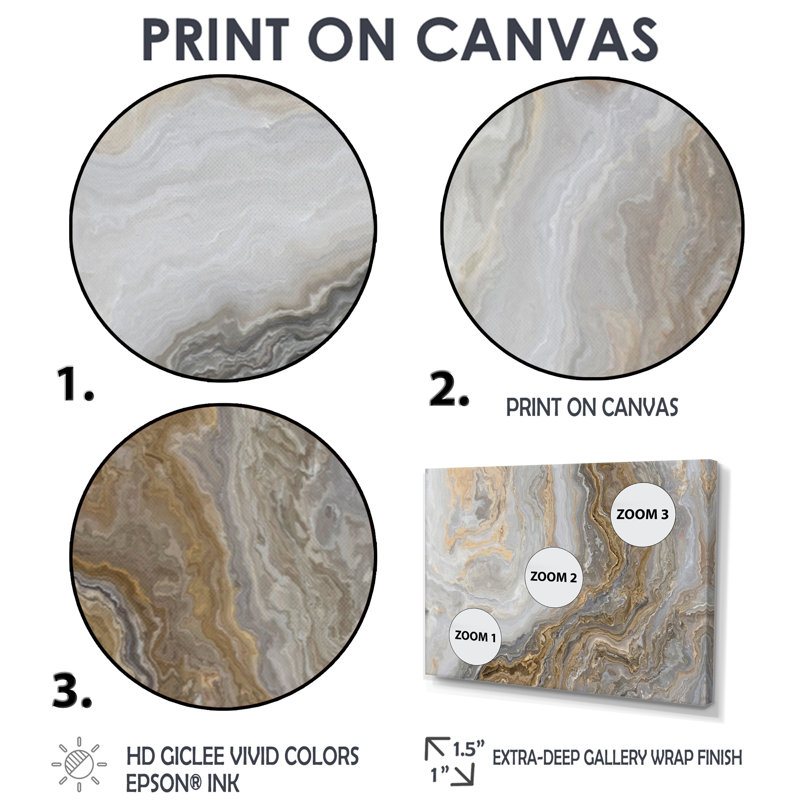 Art mural en marbre - marbre blanc avec veines de gris Curley et or - reproduction d'art sur toile, H 24 po x l 32 po, Blanc