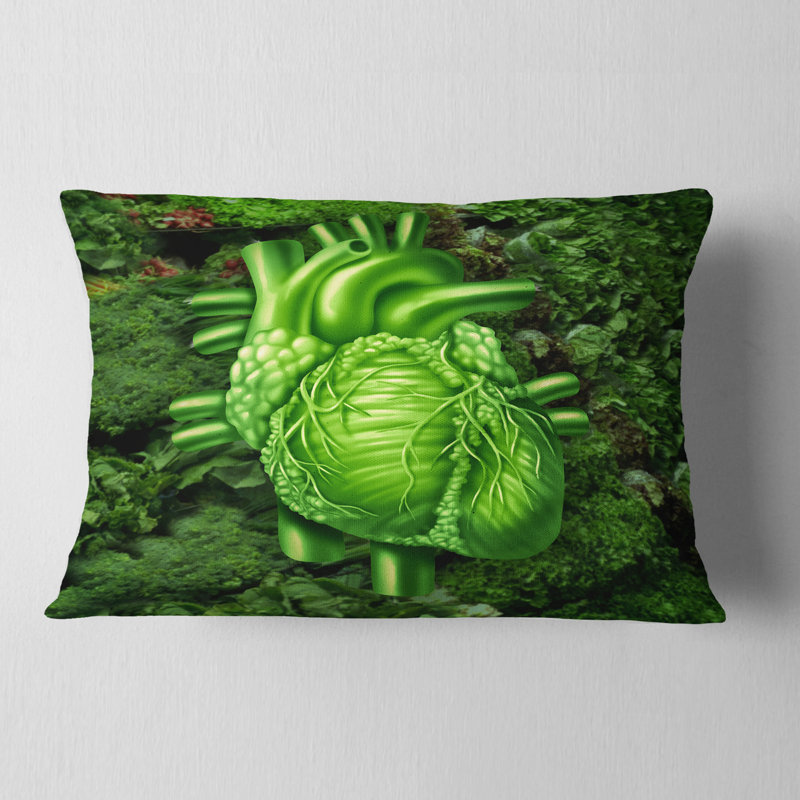 Coussin vert avec cœur en santé vert, Rectangulaire, 12 po x 20 po