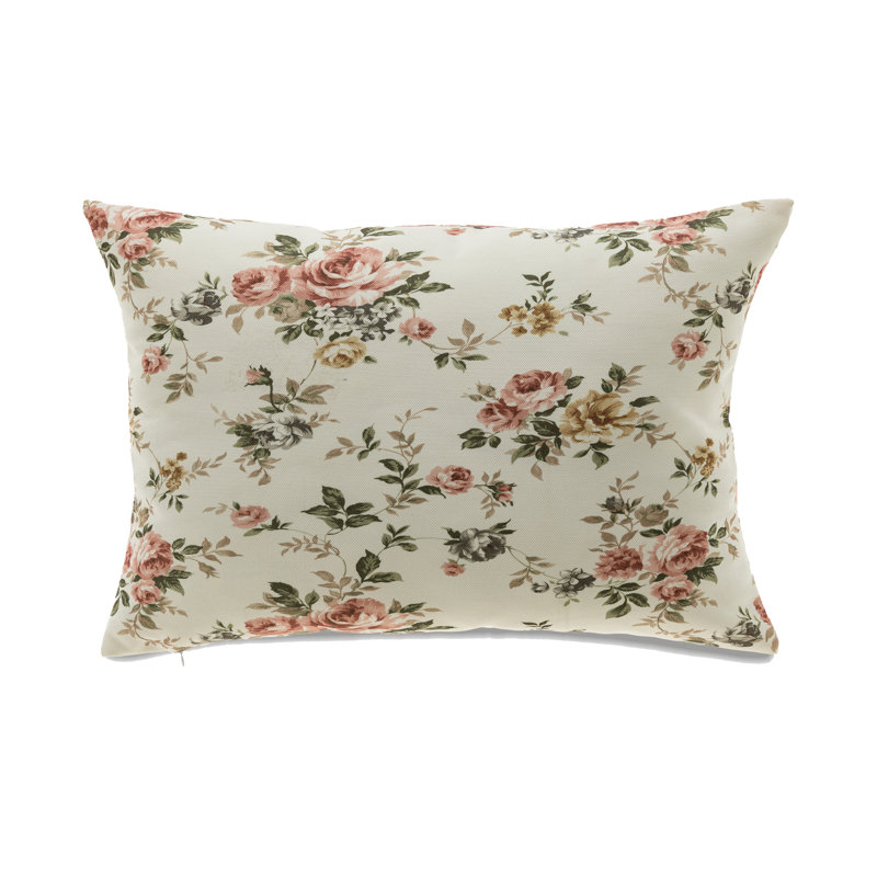 Coussin floral Florence, Rose sur fond blanc, Pas de bourre
