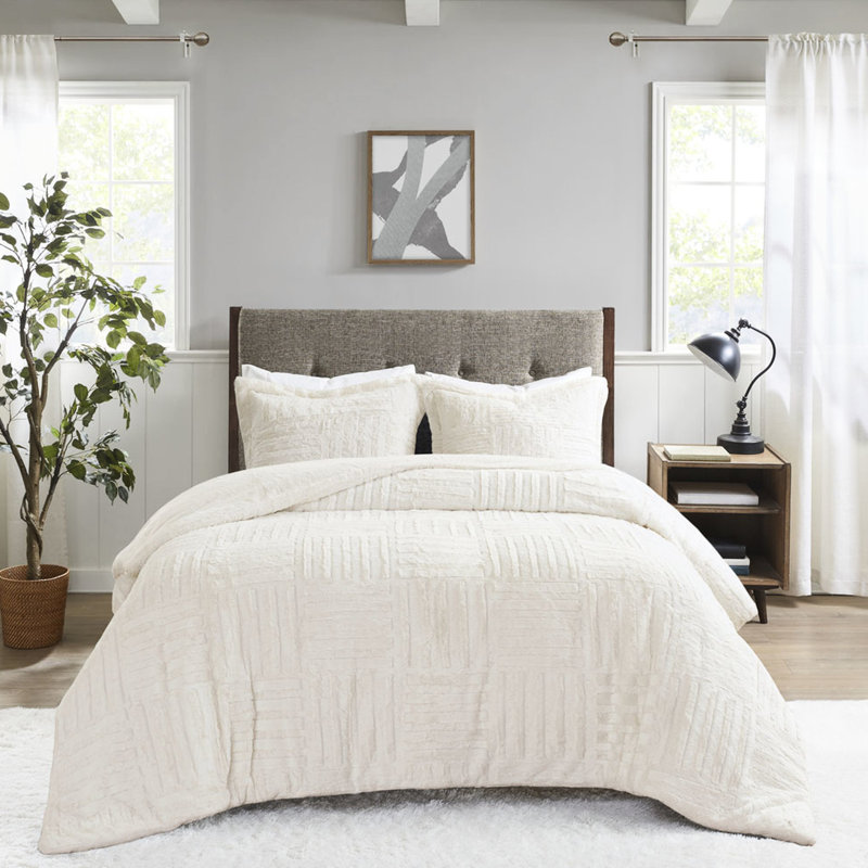 Warm Faux Fur Twin Comforter - Checkerboard Pattern, , Includes 2 Shams Pattern Fur, &