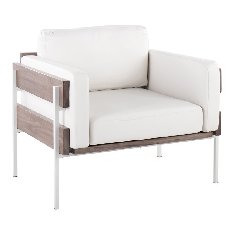 Faux Leather Armchair, White, White Faux Leather, Gray