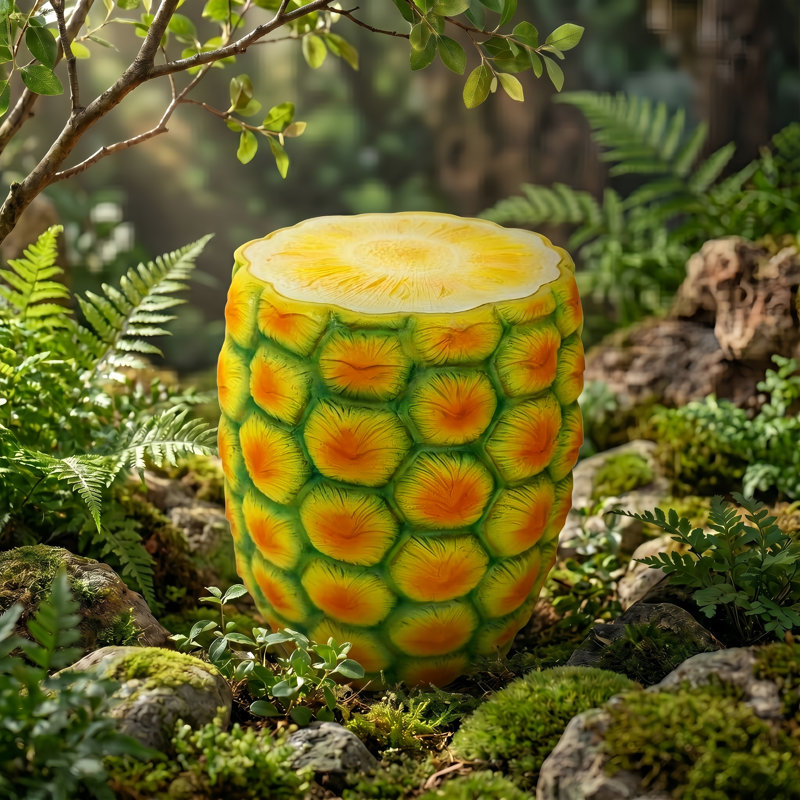 Tabouret de jardin 14 po en résine d'ananas, table d'appoint et support pour plantes - Décoration tropicale surdimensionnée pour patio, balcon et maison