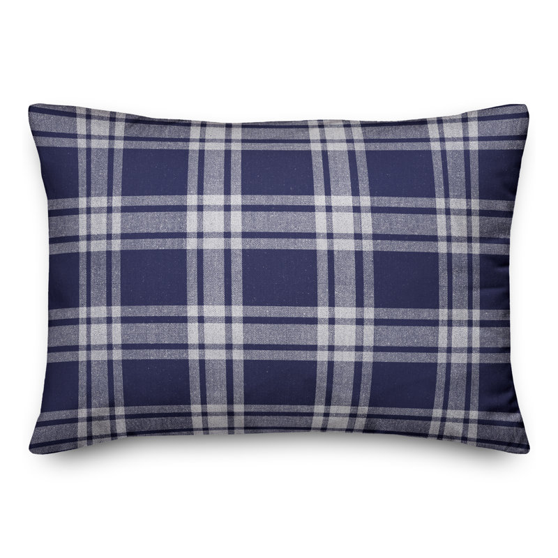 Navy Plaid Outdoor Throw Pillow