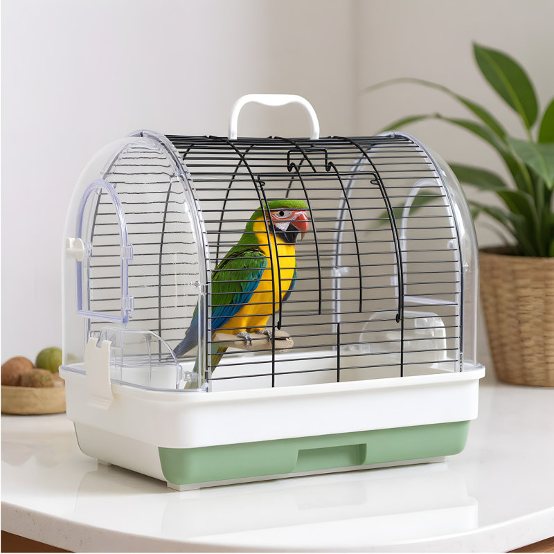 Cage à oiseaux portative, cage de perroquet de voyage avec 2 perchoirs, 2 bols à nourriture et plateau, cages à perruches en métal pour petits et moyens oiseaux