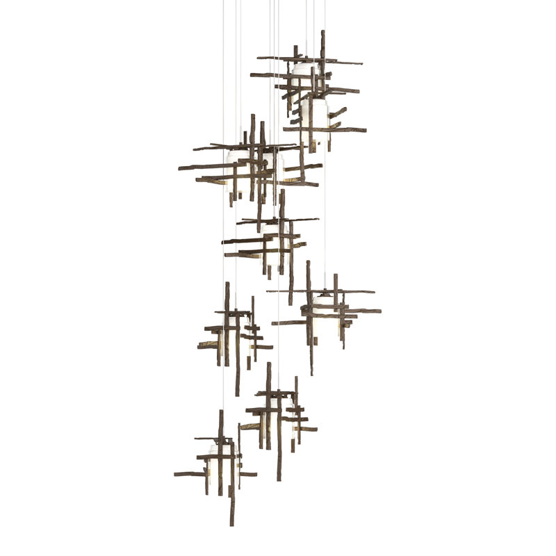 Tura 9-Light Glass Round Pendant, Bronze, Seeded Clear, 30" - 130"