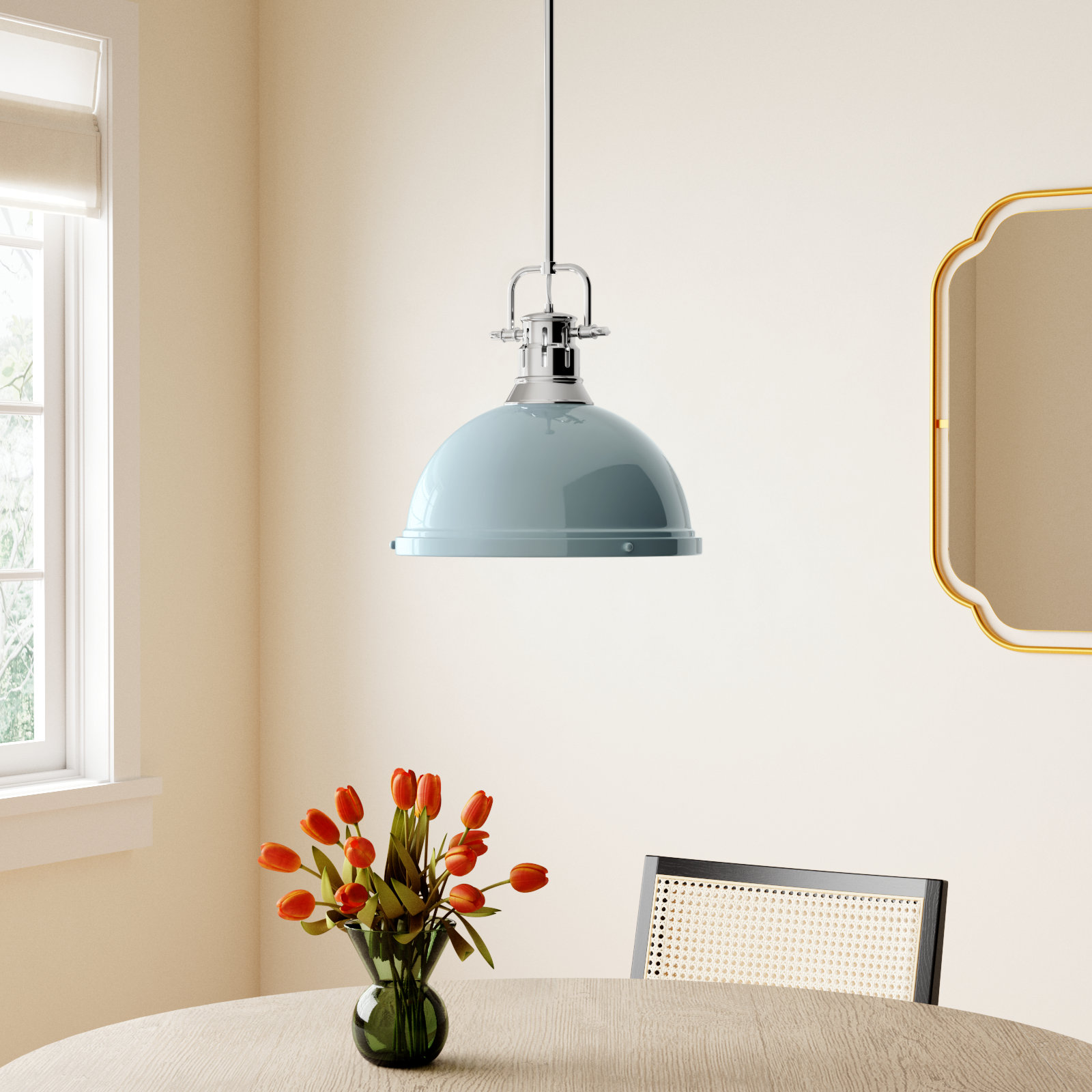 Calico Dimmable Single Light Pendant, Seafoam, Chrome