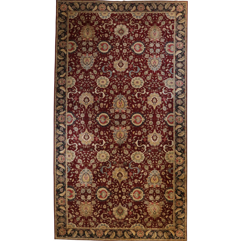 One-of-a-Kind Oriental Hand-Knotted Wool Red/Black/Ivory/Gray Area Rug
