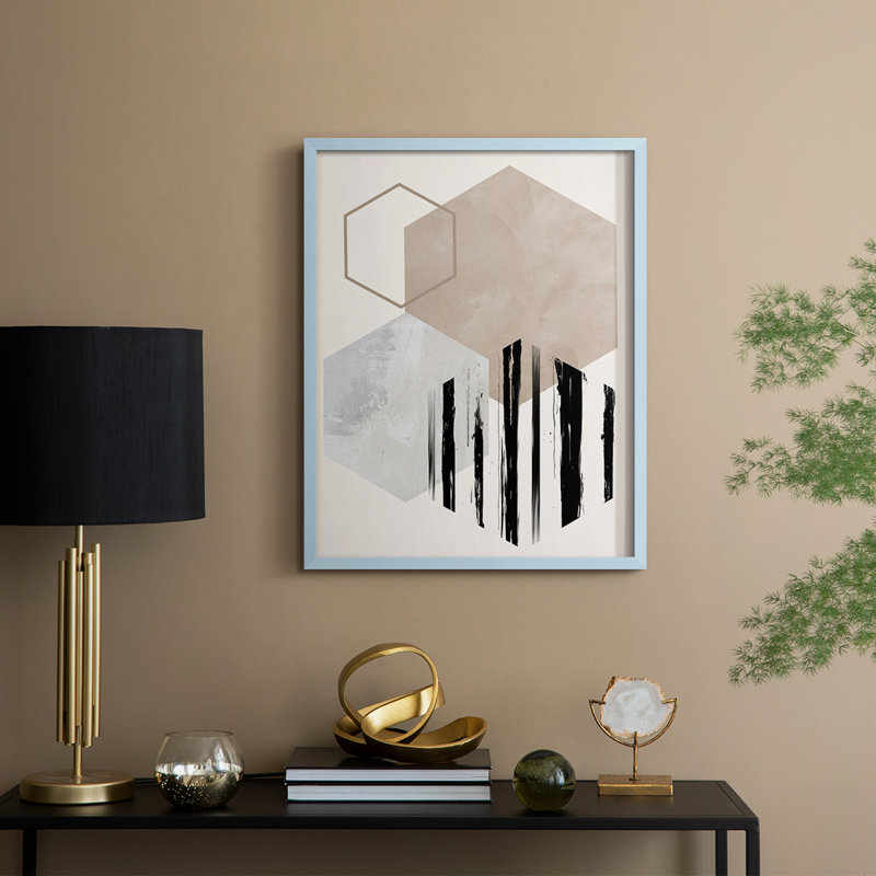 Impression hexagonale I, reproduction encadrée - bois massif, H 11 po x l 9 po, Bleu