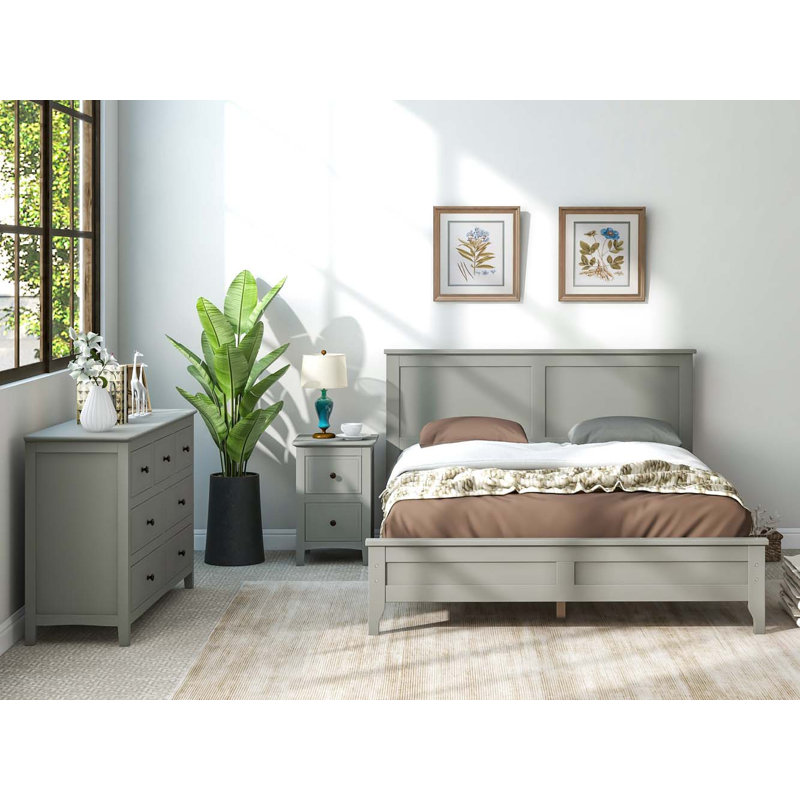 Ensemble de chambre avec lit plateforme 3 pièces Nelena, gris